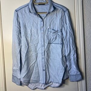 Talula Aritzia Womens Light Wash Style Button Down Shirt Blue Long Sleeve Small